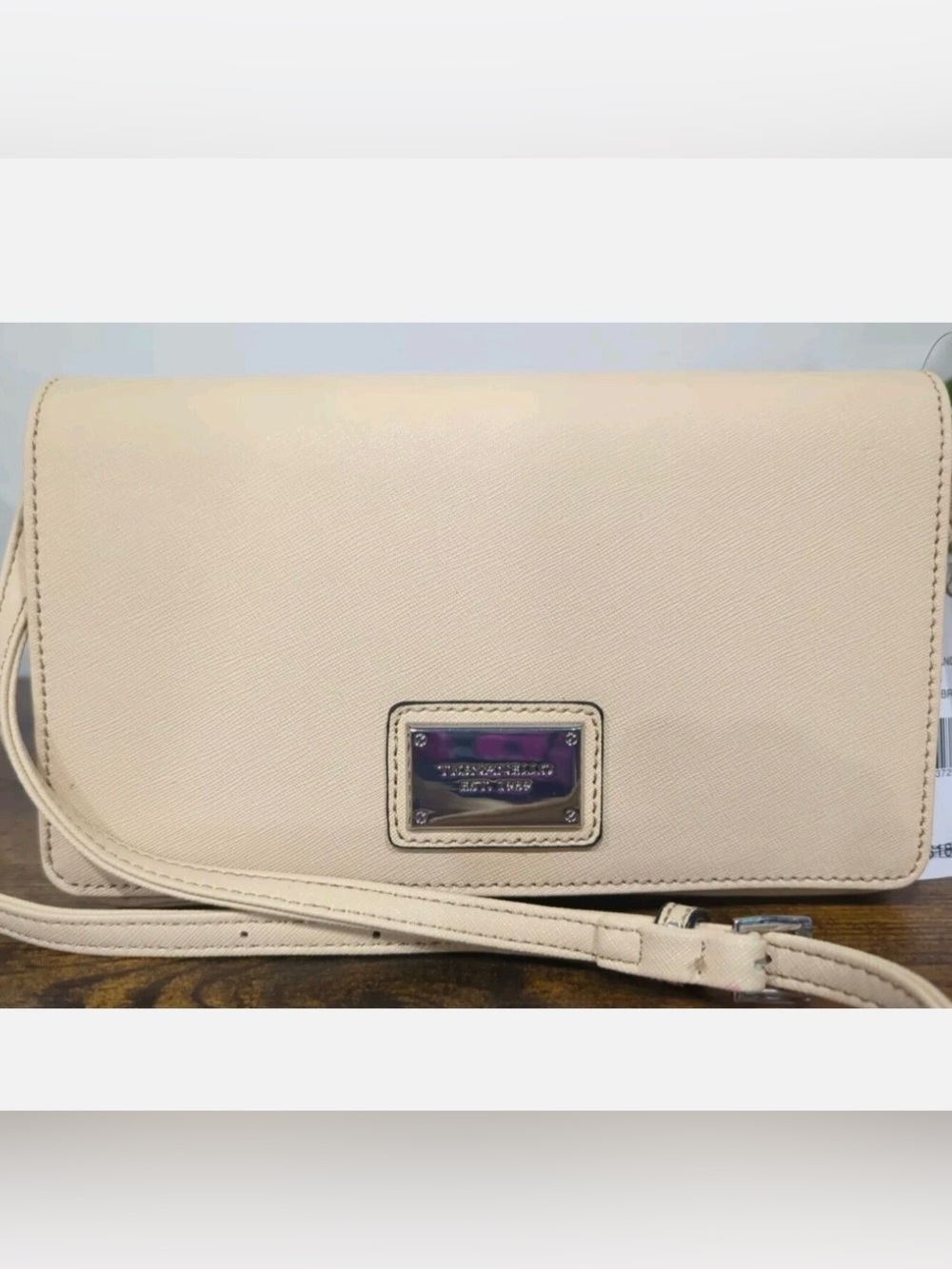 Tignanello Cream Crossbody Bag with Metal Logo Plate